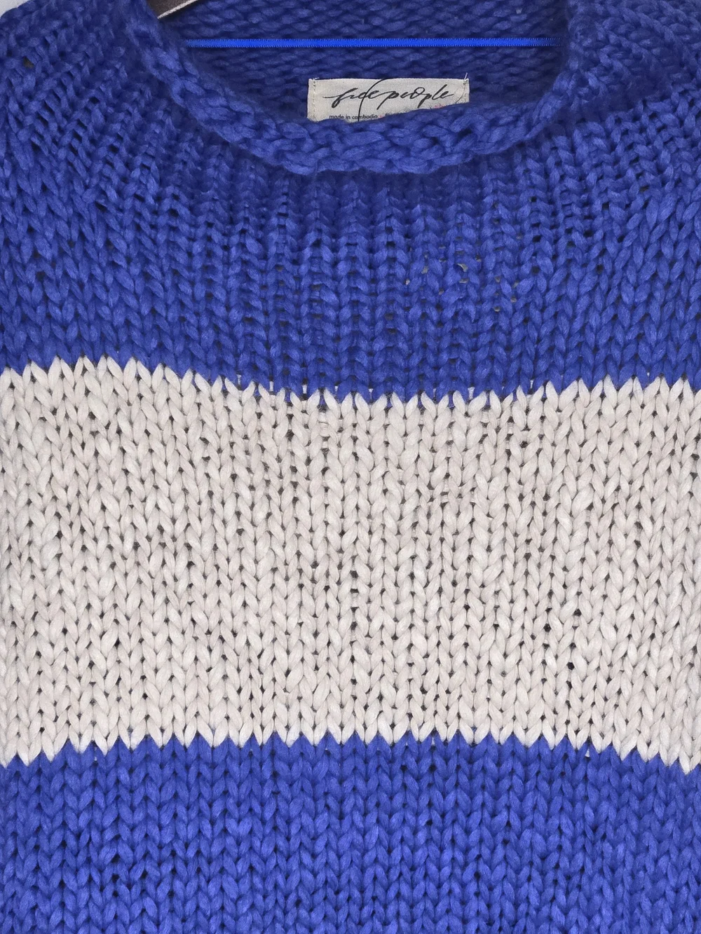 NWT Free People Opal Rollneck Knit Stripe Sweater Cobalt Blue Cream Rugby Top -S